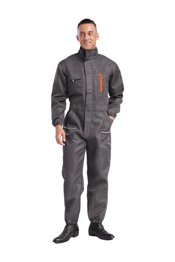 Men Reflective Coveralls One Piece Workwear Lightweight Reflective Jumpsuits with Pockets Gray-A 170/L