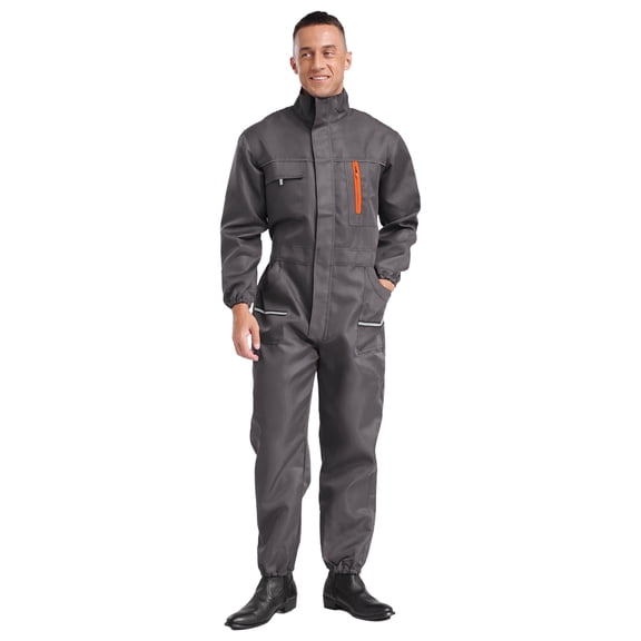 Alvivi Men Reflective Coveralls One Piece Workwear Lightweight Reflective Jumpsuits with Pockets Gray-A 190/4XL