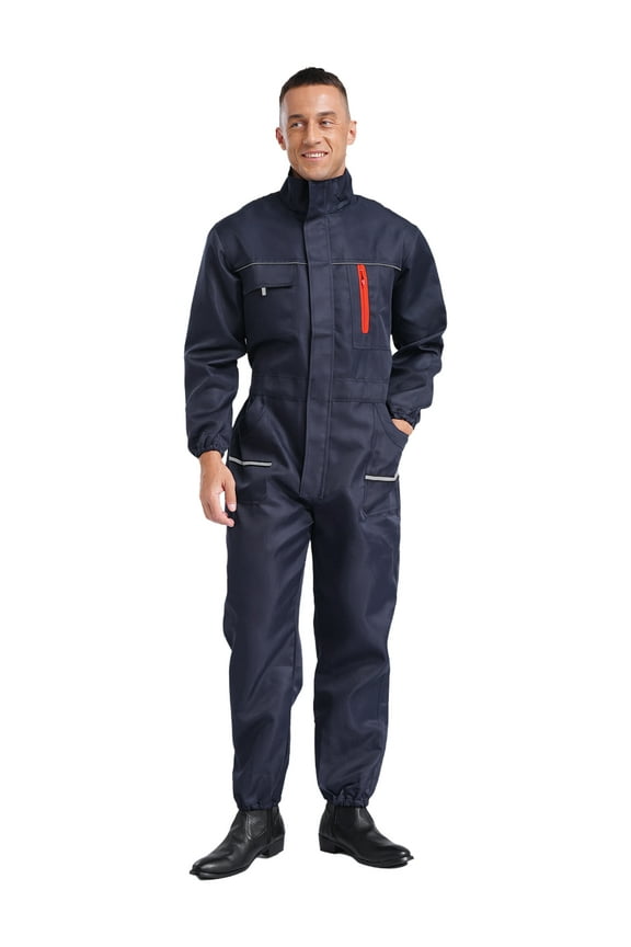 Men Reflective Coveralls One Piece Workwear Lightweight Reflective Jumpsuits with Pockets Navy Blue-A 190/4XL