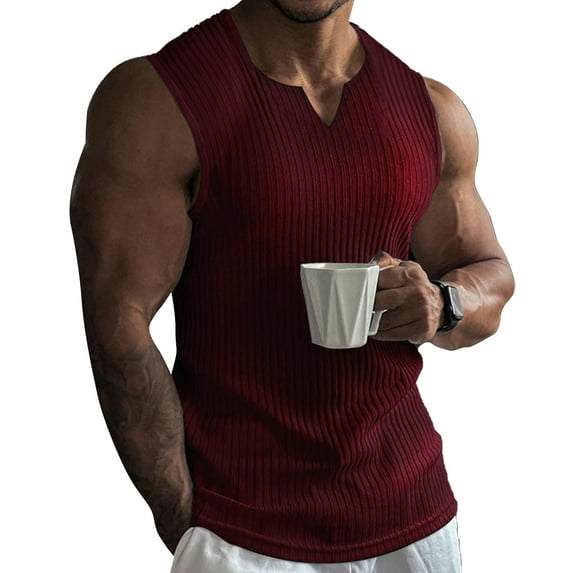 Alvivi Men Sleeveless Undershirt Shirts Tank Top Compression Ribbed Knit Vest Low Cut Muscle Tee Burgundy XL