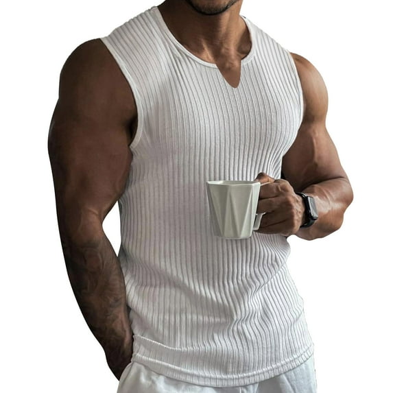 Alvivi Men Sleeveless Undershirt Shirts Tank Top Compression Ribbed Knit Vest Low Cut Muscle Tee White 3XL