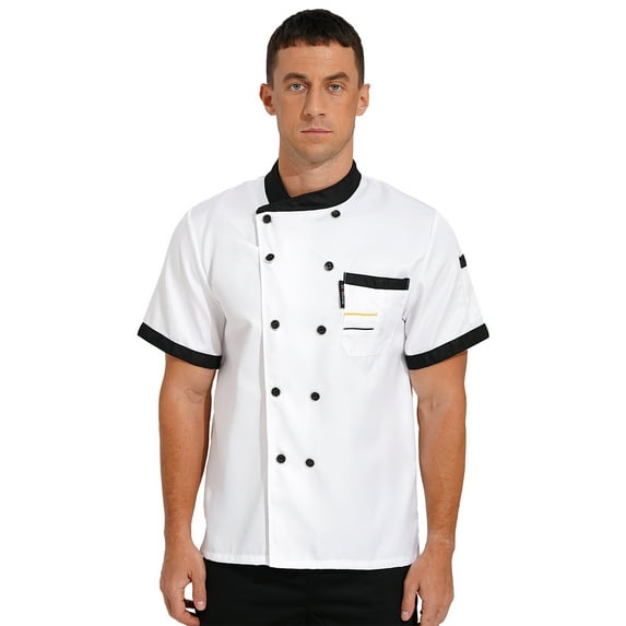 Alvivi Men's Chef Short Sleeve Coat Jacket Kitchen Service Uniform Workwear White XL