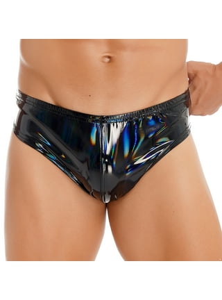 Latex Sexy Men Underwear Front Zipper Rubber Panties Wet Look Underpants  Fetish Male Panties Short Dark Blue Boxer Underwear,Dark Blue As It,XXL