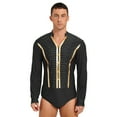 thumbnail image 1 of Alvivi Men's Mesh Long Sleeve V Neck Jumpsuit Leotard Ballroom Samba Latin Dance Costume Black L, 1 of 7