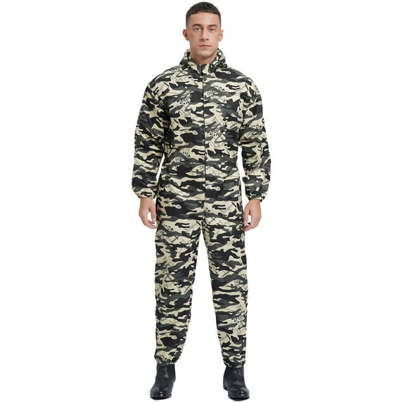 Alvivi Men's One Piece Dustproof Workwear Long Sleeve Work Overall Suit With Drawstring Hood Camouflage 3XL/185
