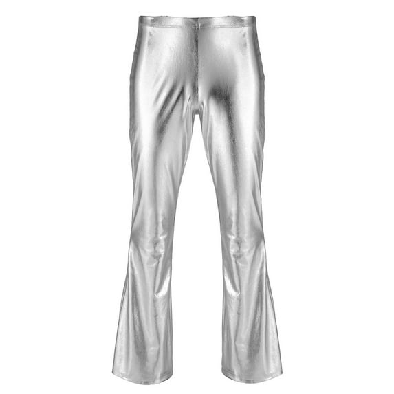 Alvivi Men's Shiny Metallic 70's Disco Dude Pants Vintage Flared Trousers Bell Bottom Dance Costume Silver S