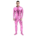 thumbnail image 1 of Alvivi Men's Shiny Metallic Full Body Unitard Bodysuit One Piece Zipper Catsuit Leotard Jumpsuit Pink 3XL, 1 of 3