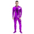 thumbnail image 1 of Alvivi Men's Shiny Metallic Full Body Unitard Bodysuit One Piece Zipper Catsuit Leotard Jumpsuit Purple M, 1 of 3