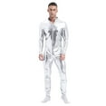thumbnail image 1 of Alvivi Men's Shiny Metallic Full Body Unitard Bodysuit One Piece Zipper Catsuit Leotard Jumpsuit Silver M, 1 of 3