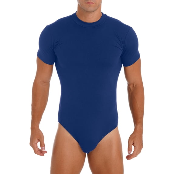 Alvivi Men's Short Sleeve Press Button Crotch Shirt Bodysuit Undershirts Leotard Top Jumpsuit Blue XXL