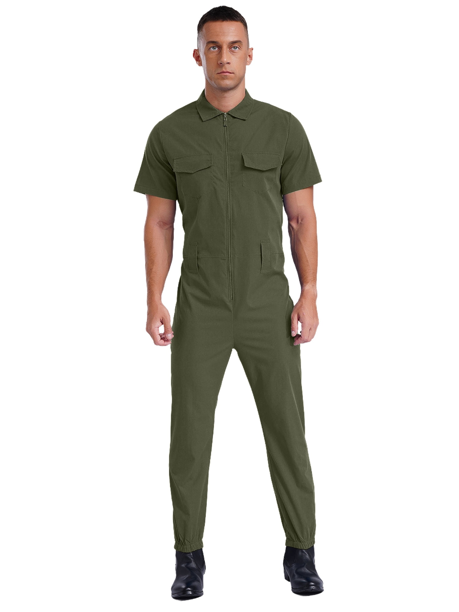 Alvivi Men's Short Sleeve Work Coverall Blend Work Jumpsuit Front