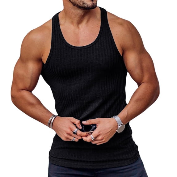 Alvivi Men's Stringer Tank Top Slim Fit Ribbed Sleeveless T-Shirt Sport Gym Workout Bodybuilding Vest Black S
