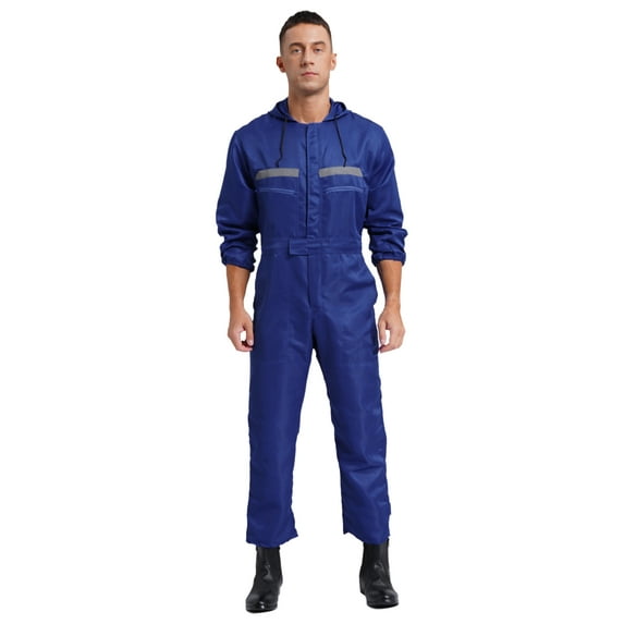 Alvivi Mens Hooded Work Overalls Coveralls Reflective Stripes Basic Work Jumpsuit Uniforms Blue 5XL
