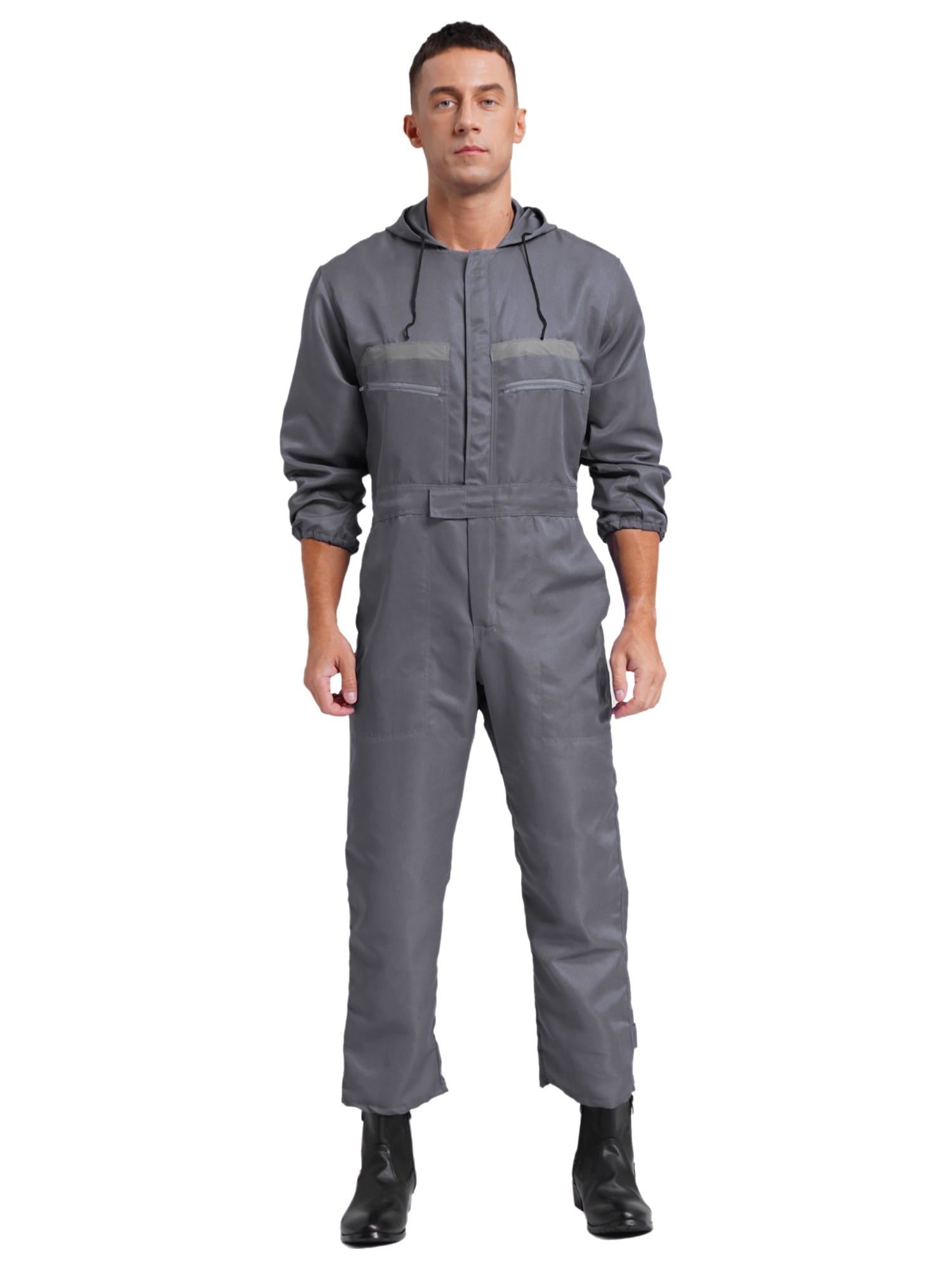 Alvivi Mens Hooded Work Overalls Coveralls Reflective Stripes Basic ...
