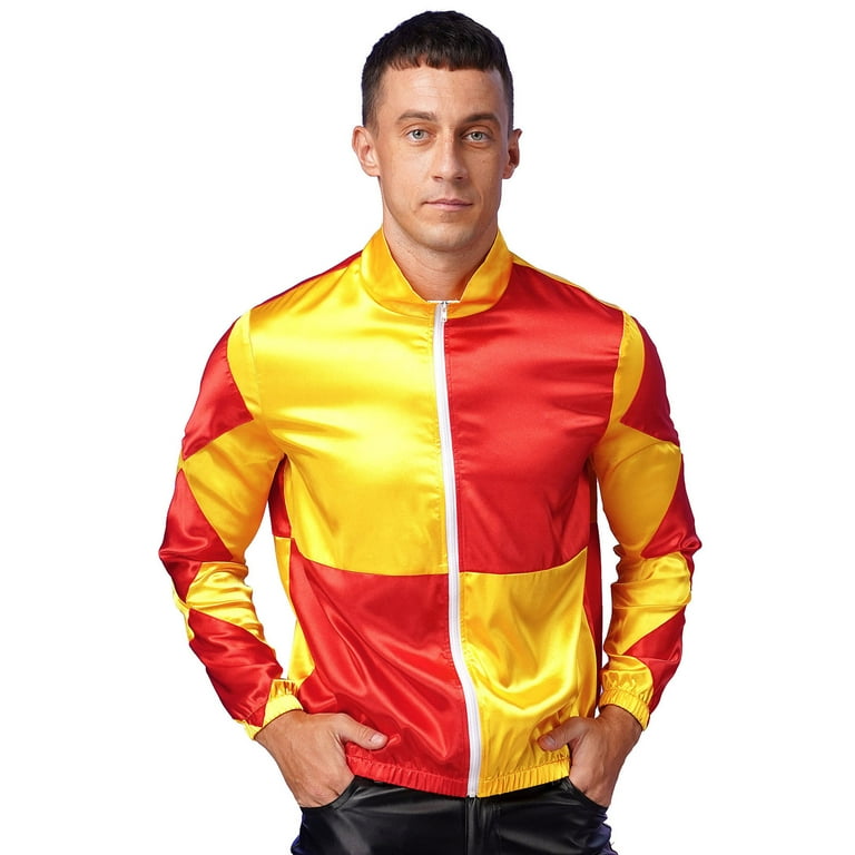 Alvivi Mens Jockey Horse Jackets Retro Colorblocked Front Zipper Track Jacket Satin Outdoor Coat Yellow Red XL Walmart