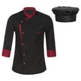 thumbnail image 1 of Alvivi Mens Long Sleeve Chef Coat with Hat Button Down Cooking Work Wear Kitchen Stuff Uniform Black 3XL, 1 of 7