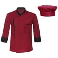 thumbnail image 1 of Alvivi Mens Long Sleeve Chef Coat with Hat Button Down Cooking Work Wear Kitchen Stuff Uniform Burgundy M, 1 of 7