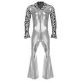 thumbnail image 1 of Alvivi Mens Metallic Jumpsuit Festival Party Jazz Rock Dance Performance Romper Bodysuit Silver M, 1 of 5
