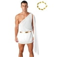 thumbnail image 1 of Alvivi Mens One Shoulder Ancient Roman Greek Toga Skirted Bodysuit with Gold Leaves Garland Headwear White 3XL, 1 of 7
