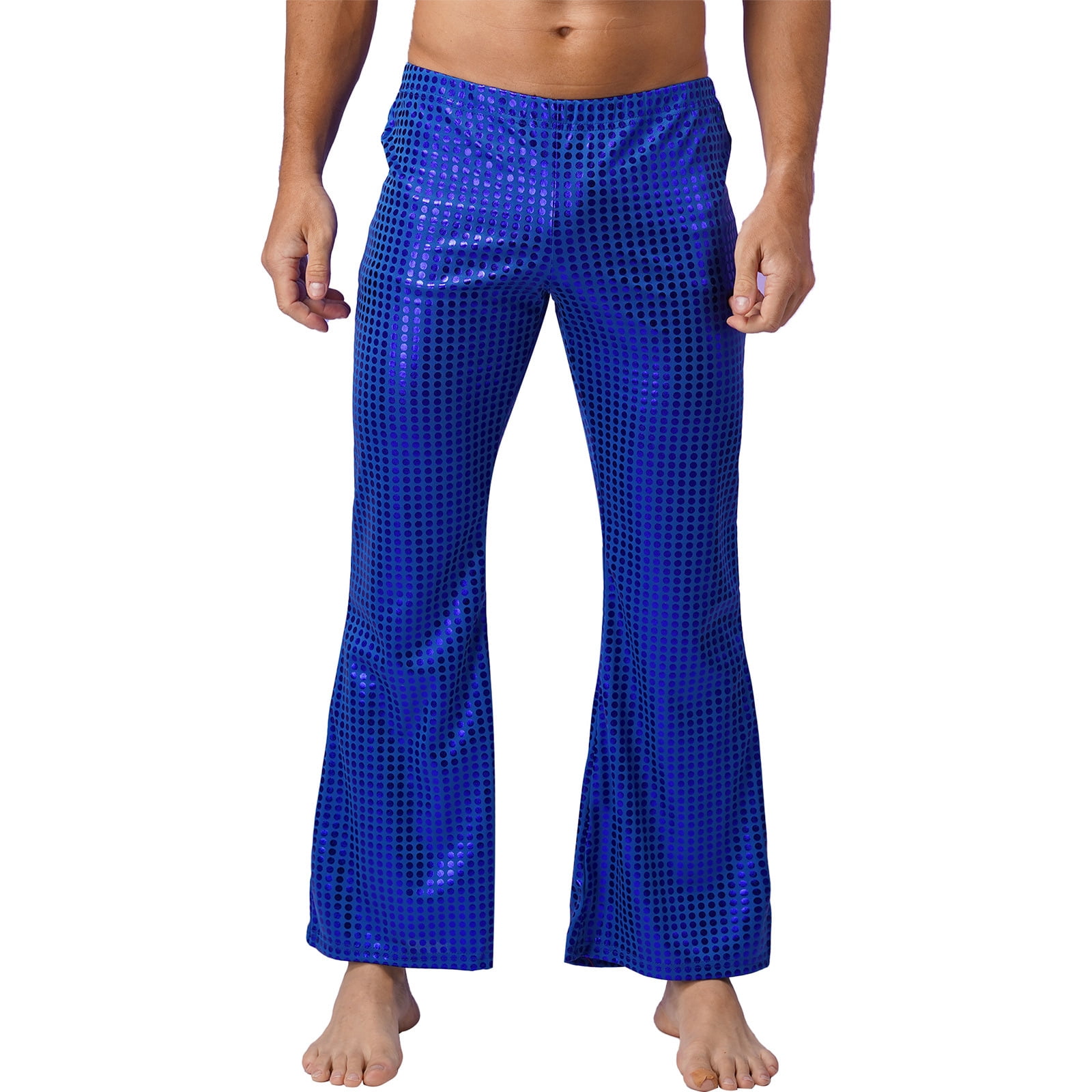 Alvivi Mens Shiny Metallic 60S 70S Disco Party Flared Long