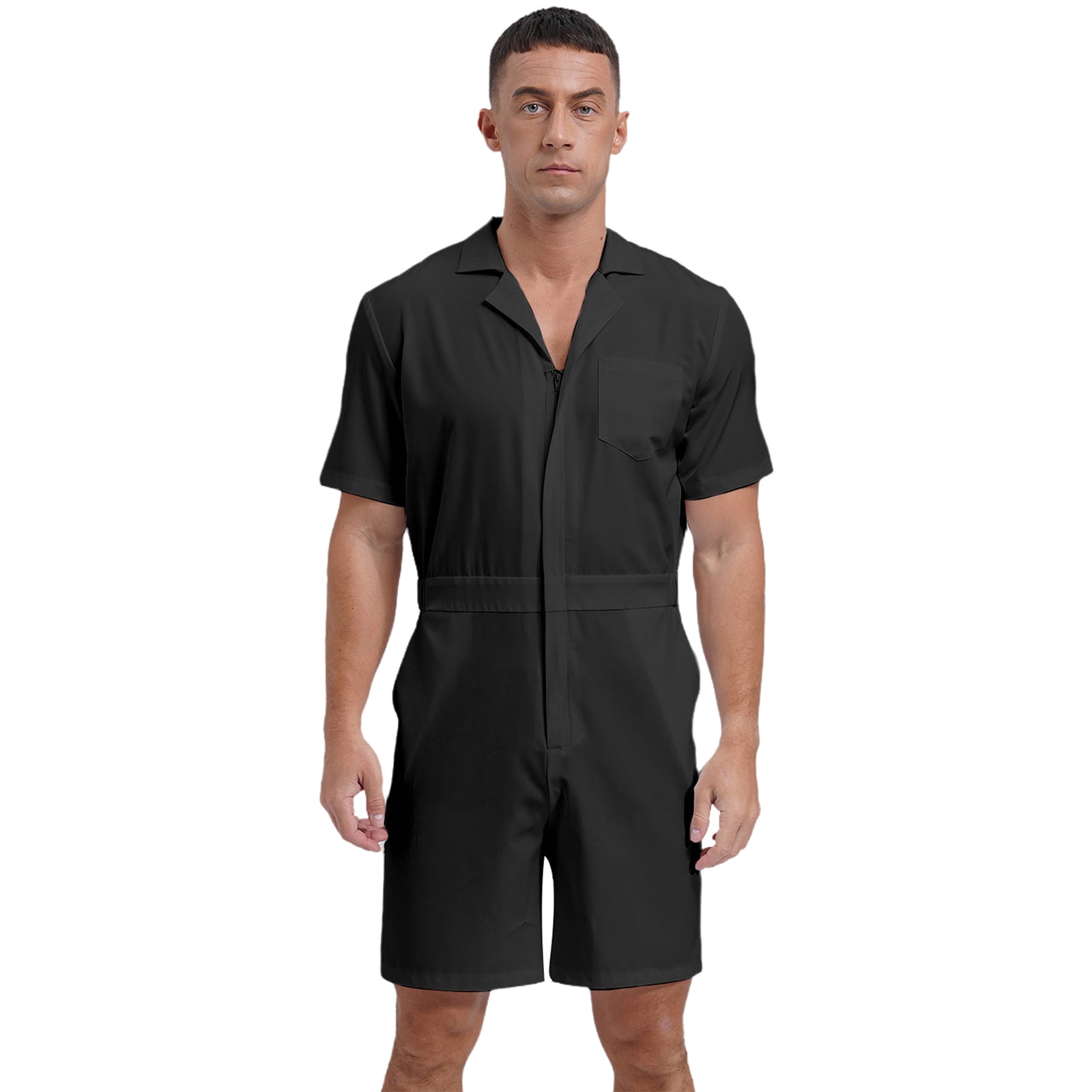 Shorts Rumber Alvivi Mens Short Sleeve Romper Shorts Jumpsuits Casual Front Zipper ...