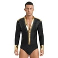 thumbnail image 1 of Alvivi Mens V Neck Rhinestone Figure Skating Leotard Long Sleeves Bodysuit Ballroom Latin Dance Shirt Black L, 1 of 7