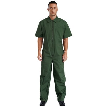 Alvivi Mens Work Overalls Short Sleeve Full Zipper Coverall Jumpsuit Workwear with Elastic Waist Green M