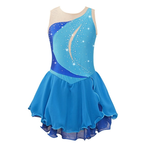 Alvivi Shiny Ballet Figure Ice Skating Dress for Girls Gymnastic Sleeveless Dance Skirted Leotard Light Blue 8