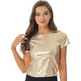 thumbnail image 1 of Alvivi Shiny Tops for Women Metallic Holographic Shirt Party Sparkle Disco Party T-Shirt Gold S, 1 of 7