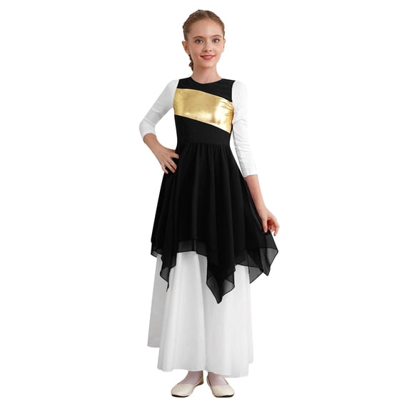 Alvivi Sleeveless Praise Dance Tunic for Girls Metallic Liturgical Celebration Worship Dancewear Costume Black 8