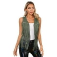 thumbnail image 1 of Alvivi Tassel Vest for Women Cowgirl 70s Hippie Costume Faux Suede Rivets Sleeveless Fringe Jacket Cardigan Army Green M, 1 of 7