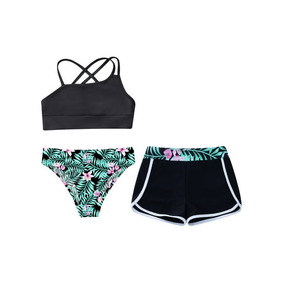Alvivi Three-Piece Printed Quick Dry Swimsuit Set (Girl's)
