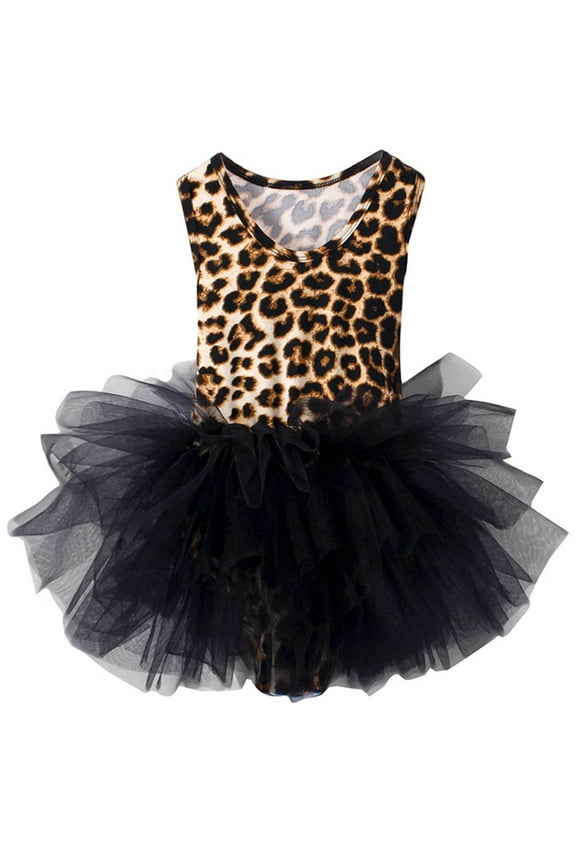 Toddler Girls Leopard Print Ballet Dance Tutu Dress Layers Mesh Tulle Skirted Leotard Ballerina Outfits Leopard 3-4