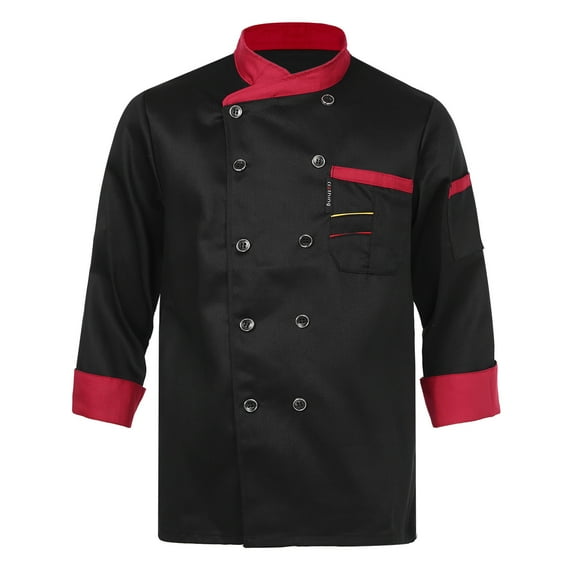 Alvivi Unisex Chef Coat Men Women Long Sleeve Cross-Over Collar Button Cook Jacket Cooking Uniform Black M