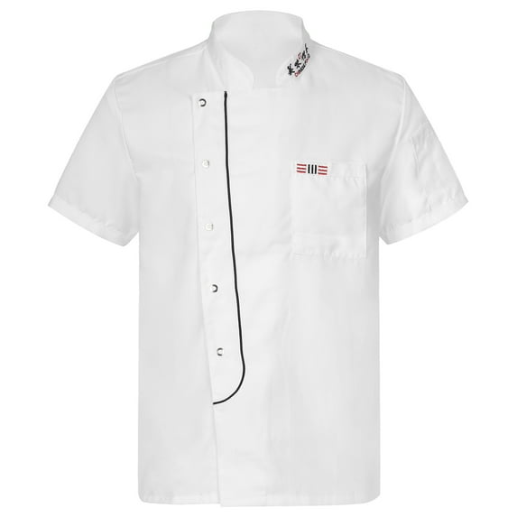 Alvivi Unisex Chef Jacket Men Women Short Sleeve Coat Button Down Restaurant Kitchen Cook Uniform White 3XL