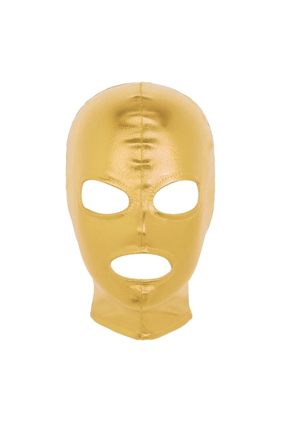 Unisex Cosplay Face Mask Latex Shiny Metallic Open Eyes Mouth Headgear Full Face Mask Hood Gold One Size