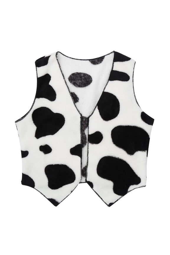 Unisex Kids Cowboy Cowgirl Fancy Dress Cow Printed Vest Waistcoat Tops