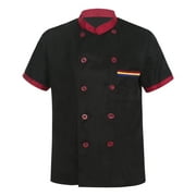 Alvivi Unisex Short Sleeve Chef Coat Jacket Restaurant Kitchen Cooking Button Chef Uniform Shirt Black M