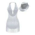 thumbnail image 1 of Alvivi Womens Shiny Rhinestone Tassel Leotard Deep V Neck Backless Fringed Bodysuit with Sequin Hat White L, 1 of 5