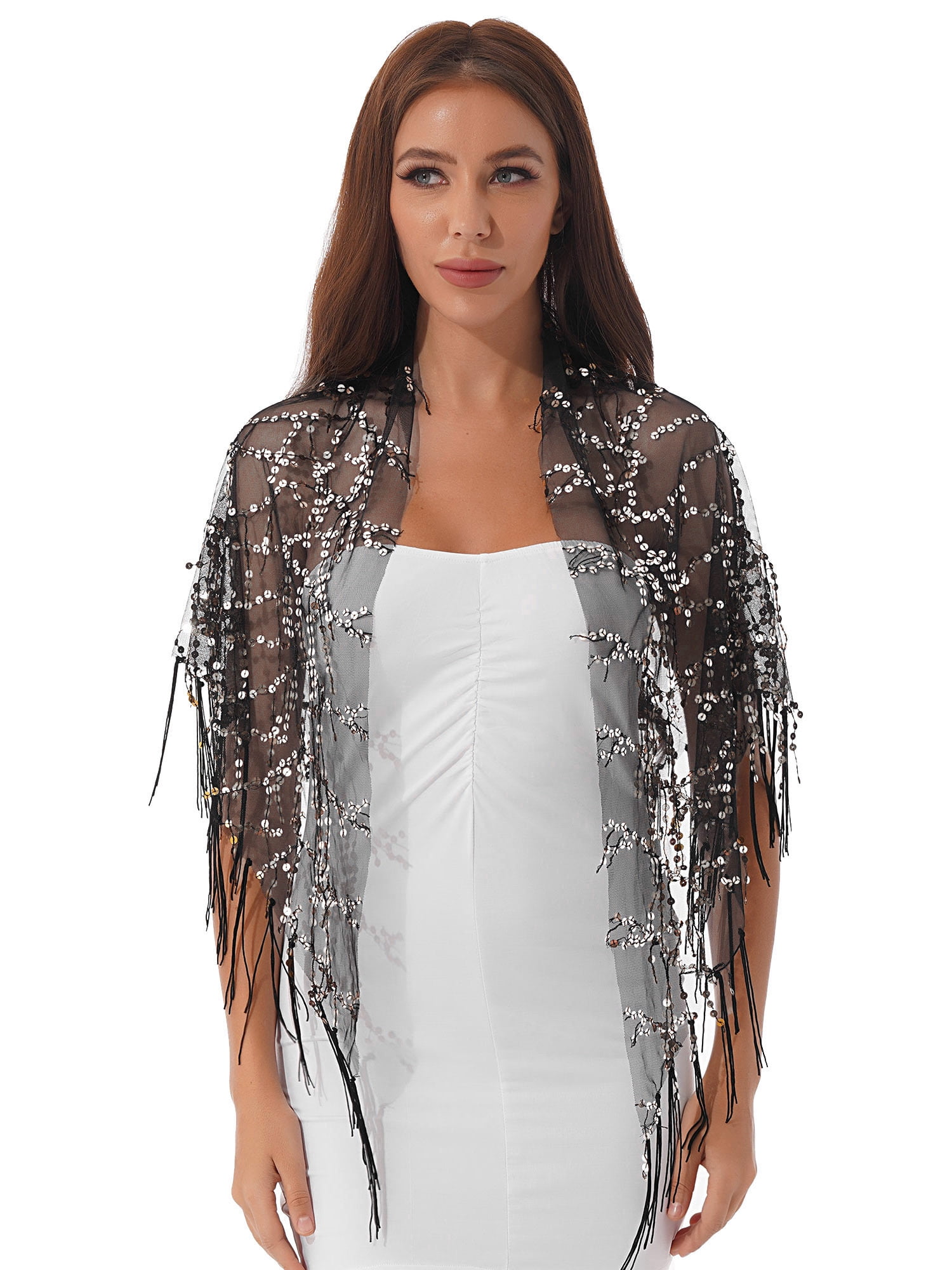 Alvivi Women 1920s Shawl Sequin Evening Cape Wedding Scarf Tassel
