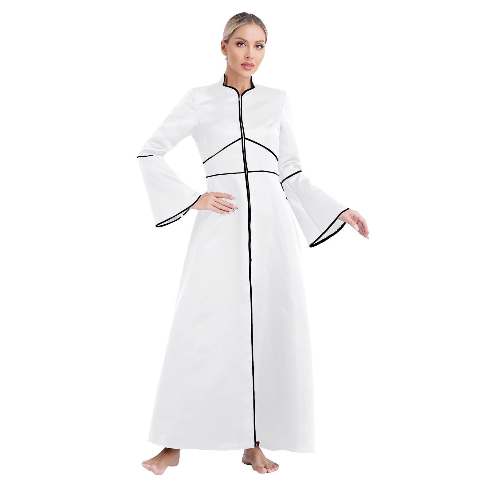 Alvivi Women Church Clergy Dress Flared Sleeves A-line Solid Maxi ...