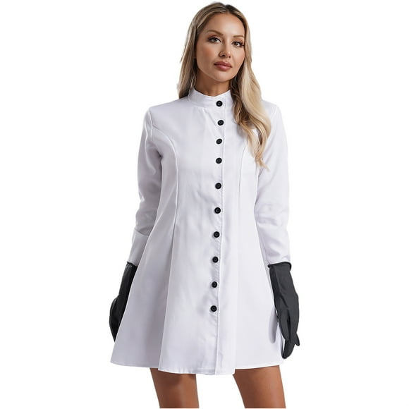 Alvivi Women Doctor Nurse Workwear Medical Lab Coat Hospital Uniform Halloween Mad Scientist Costume White S