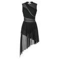 thumbnail image 1 of Alvivi Women Figure Skating Lyrical Dance Costume Rhinestone Asymmetrical Tulle Flowy Leotard Dress Black XL, 1 of 7