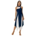 thumbnail image 1 of Alvivi Women Halter Mesh Color Block Leotard Dress Lyrical Modern Contemporary Ballet Dancewear Navy_Blue XL, 1 of 7