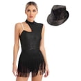 thumbnail image 1 of Alvivi Women Latin Dance Costume Sleeveless Tassel Salsa Tango Samba Dance Dress With Hat Black XL, 1 of 7