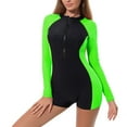 thumbnail image 1 of Alvivi Women Long Sleeve UPF 50+ Boyleg Swimsuit One Piece Shorty Wetsuit for Surf/Dive/Swim Black&Green XL, 1 of 7