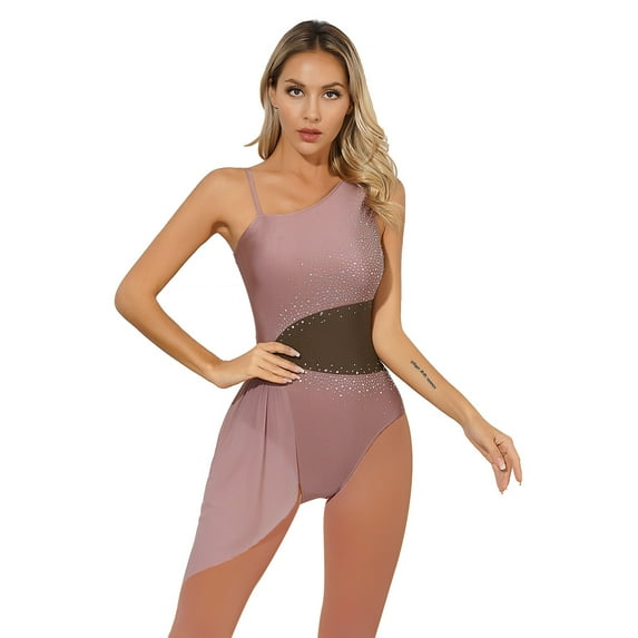 Alvivi Women Lyrical Ballet Leotard Sleeveless Modern Contemporary Dance Figure Ice Skating Costume Dusty Pink L