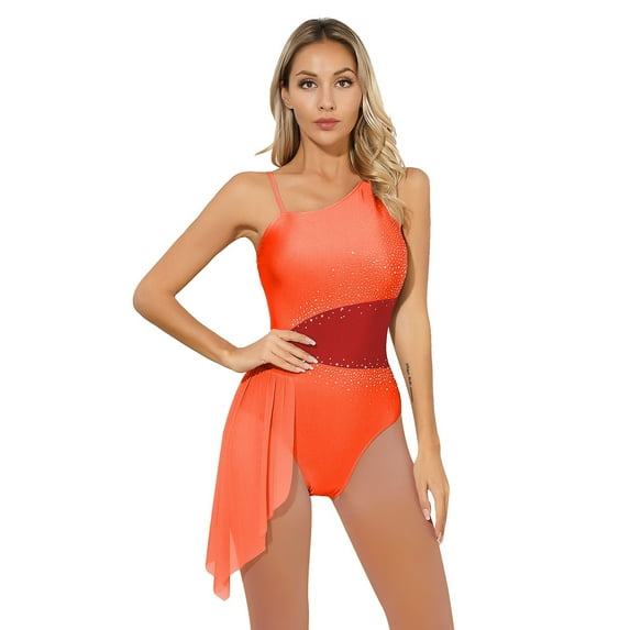 Alvivi Women Lyrical Ballet Leotard Sleeveless Modern Contemporary Dance Figure Ice Skating Costume Orange L