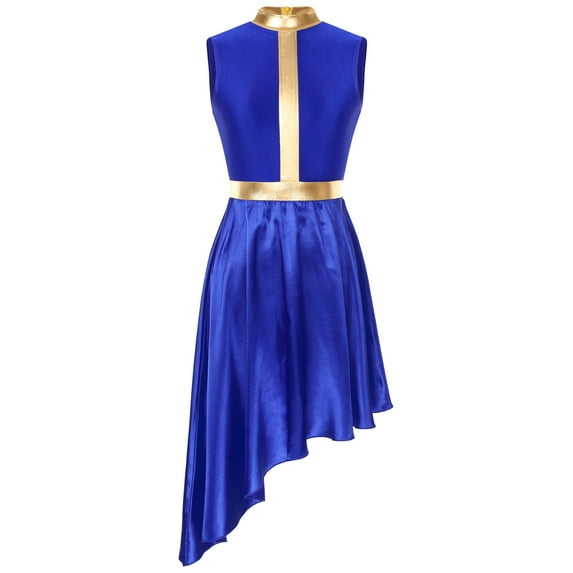 Alvivi Women Metallic Shiny Praise Dance Dresses Liturgical Dance Overlays Tunics Irregular Lyrical Worship Costumes Royal Blue S