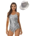 thumbnail image 1 of Alvivi Women Sequins Fringe Bodysuit Jazz Costumes with Hat Tassel Latin Jazz Leotards Silver XXL, 1 of 7